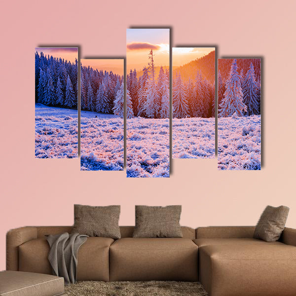 Winter landscape trees in frost Multi panel canvas wall art
