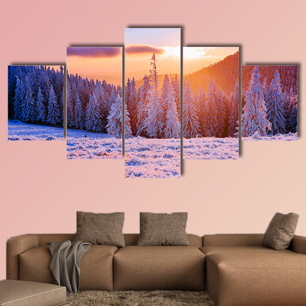 Winter landscape trees in frost Multi panel canvas wall art