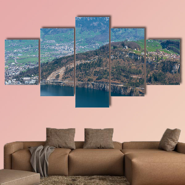 Muota valley in central Switzerland between Alps in south, Lake Lucerne to the west and Lake Zurich in north Multi panel canvas wall art