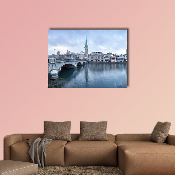 Winter landscape of Zurich with lake, Switzerland Multi panel canvas wall art