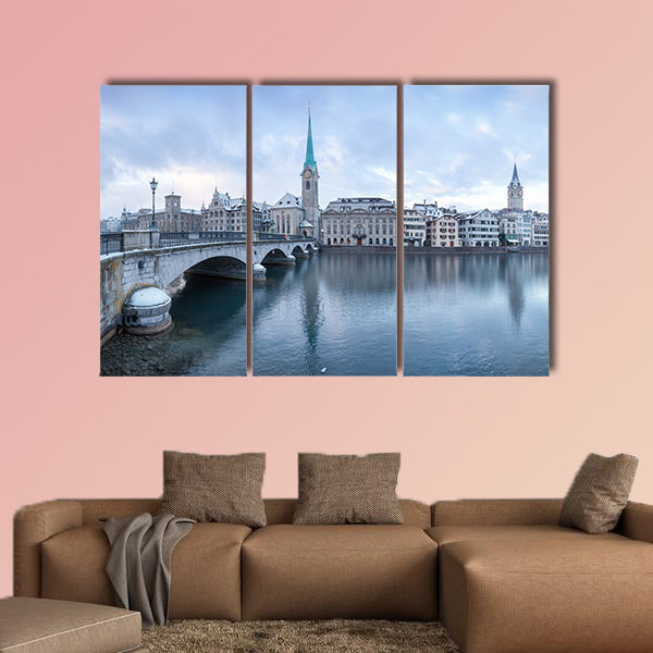 Winter landscape of Zurich with lake, Switzerland Multi panel canvas wall art