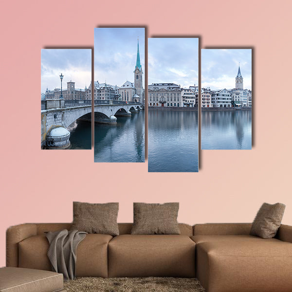 Winter landscape of Zurich with lake, Switzerland Multi panel canvas wall art