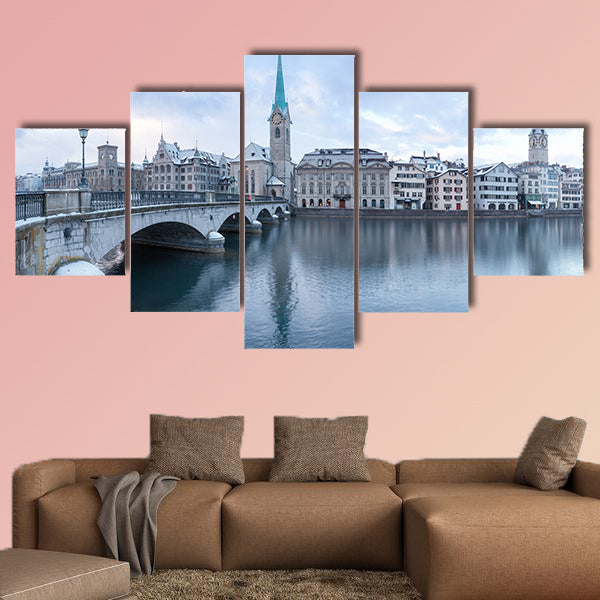 Winter landscape of Zurich with lake, Switzerland Multi panel canvas wall art