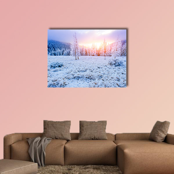 Winter landscape trees in frost Multi panel canvas wall art