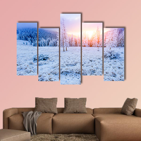 Winter landscape trees in frost Multi panel canvas wall art