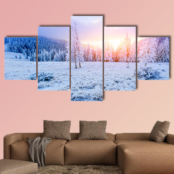 Winter landscape trees in frost Multi panel canvas wall art