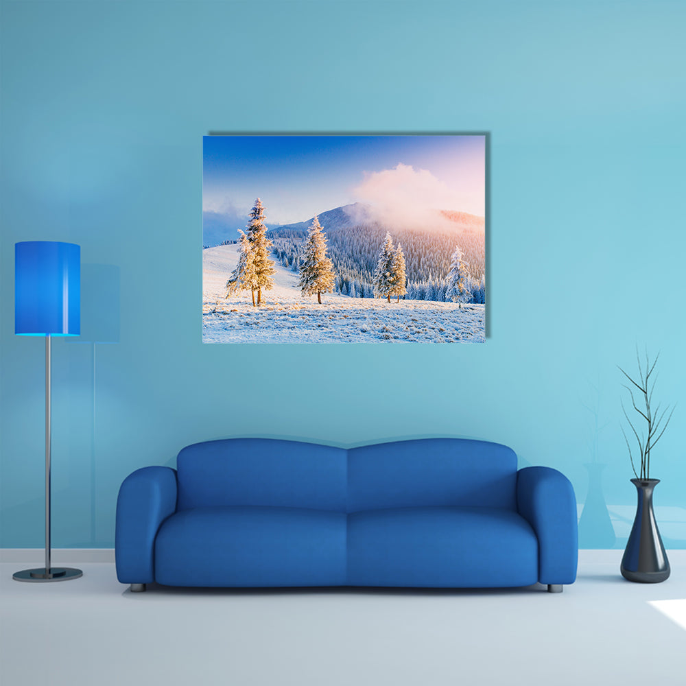 A Magical Winter Snow Covered Tree Multi Panel Canvas Wall Art