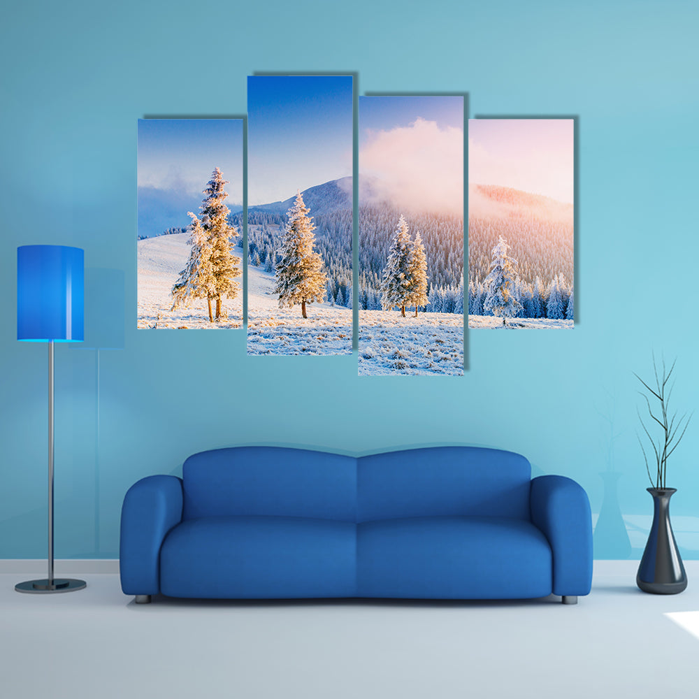 A Magical Winter Snow Covered Tree Multi Panel Canvas Wall Art