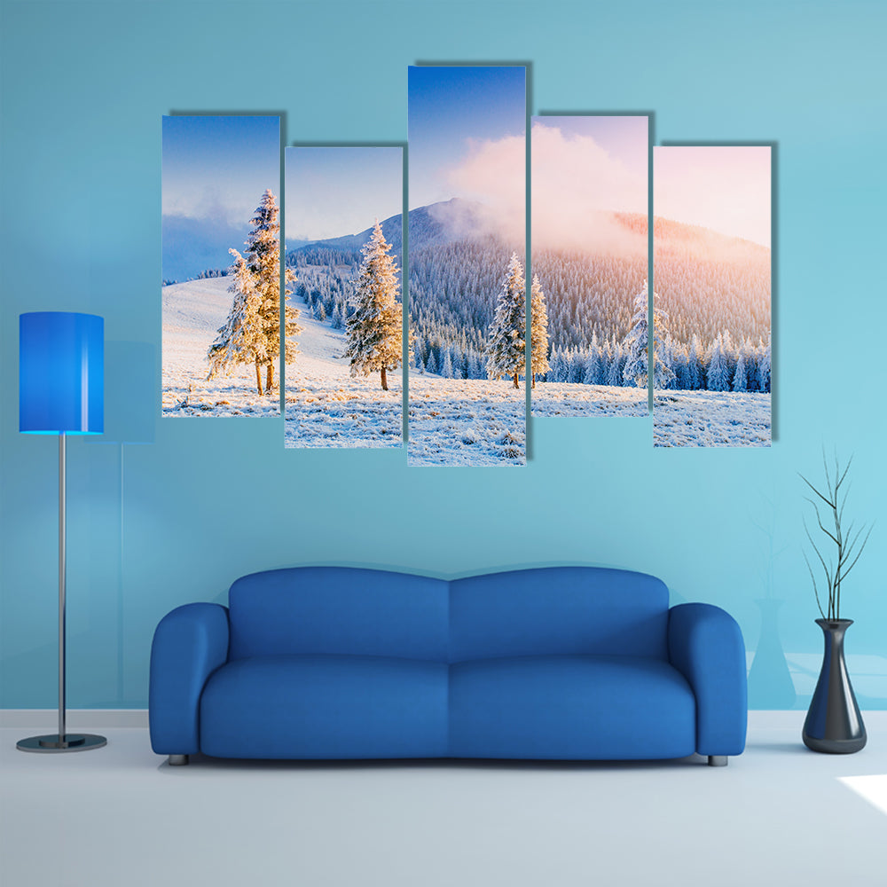 A Magical Winter Snow Covered Tree Multi Panel Canvas Wall Art