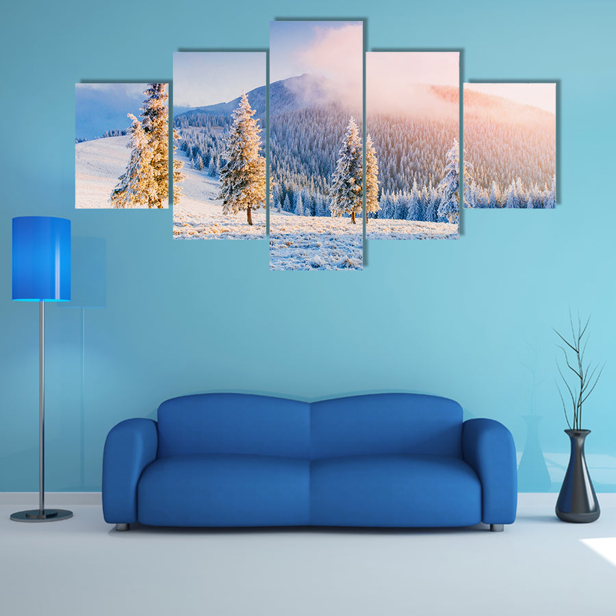 A Magical Winter Snow Covered Tree Multi Panel Canvas Wall Art