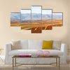 Blur in lesotho malealea street village near mountain and Cultivation field Multi Panel Canvas Wall Art