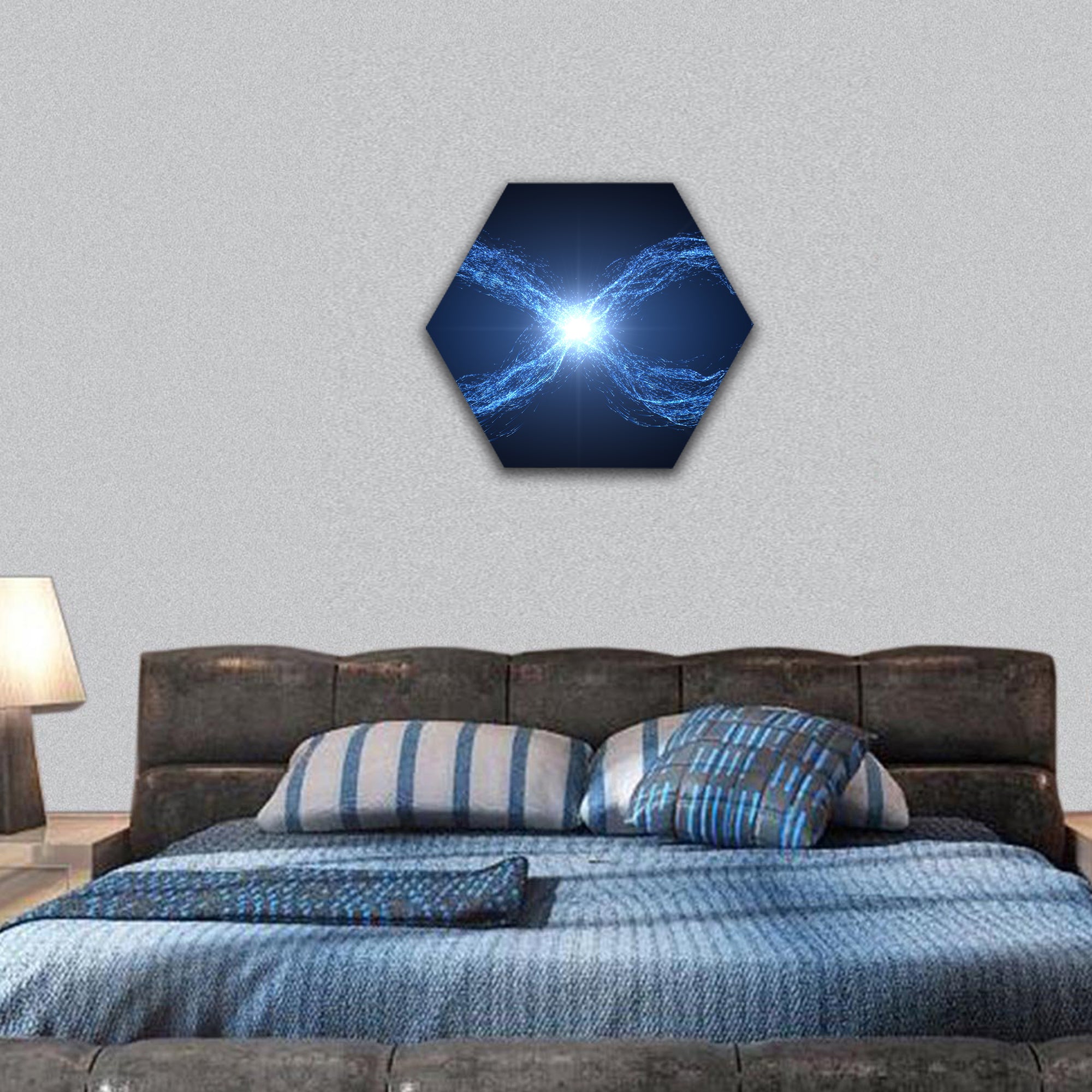 Loop of moving energy particles hexagonal canvas wall art