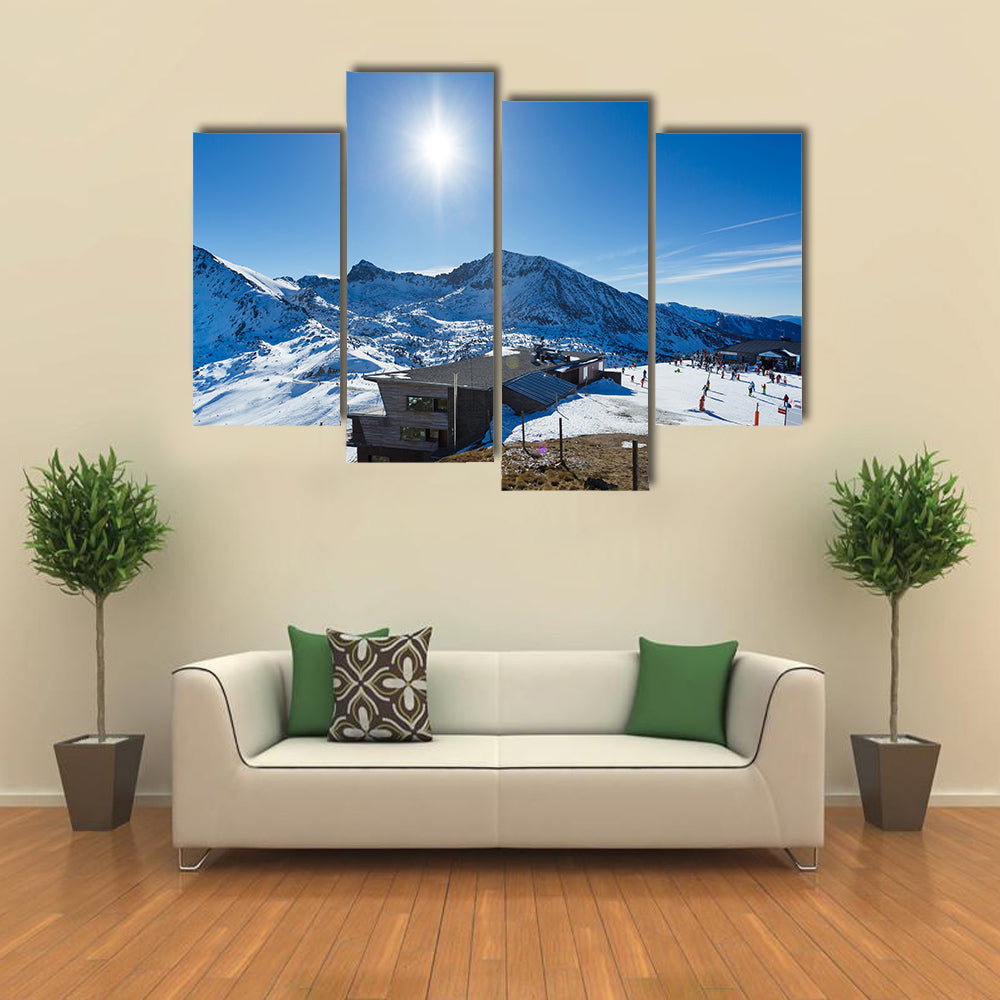 People are resting in the ski resort of Andorra in the mountains Multi panel canvas wall art