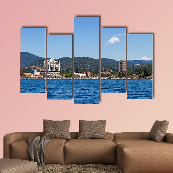 The Coeur d' Alene resort and Marina from the lake, Idaho Multi panel canvas wall art.