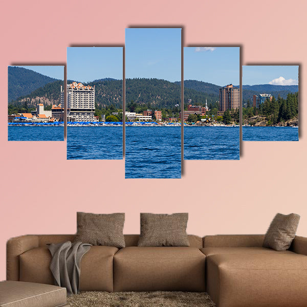 The Coeur d' Alene resort and Marina from the lake, Idaho Multi panel canvas wall art.