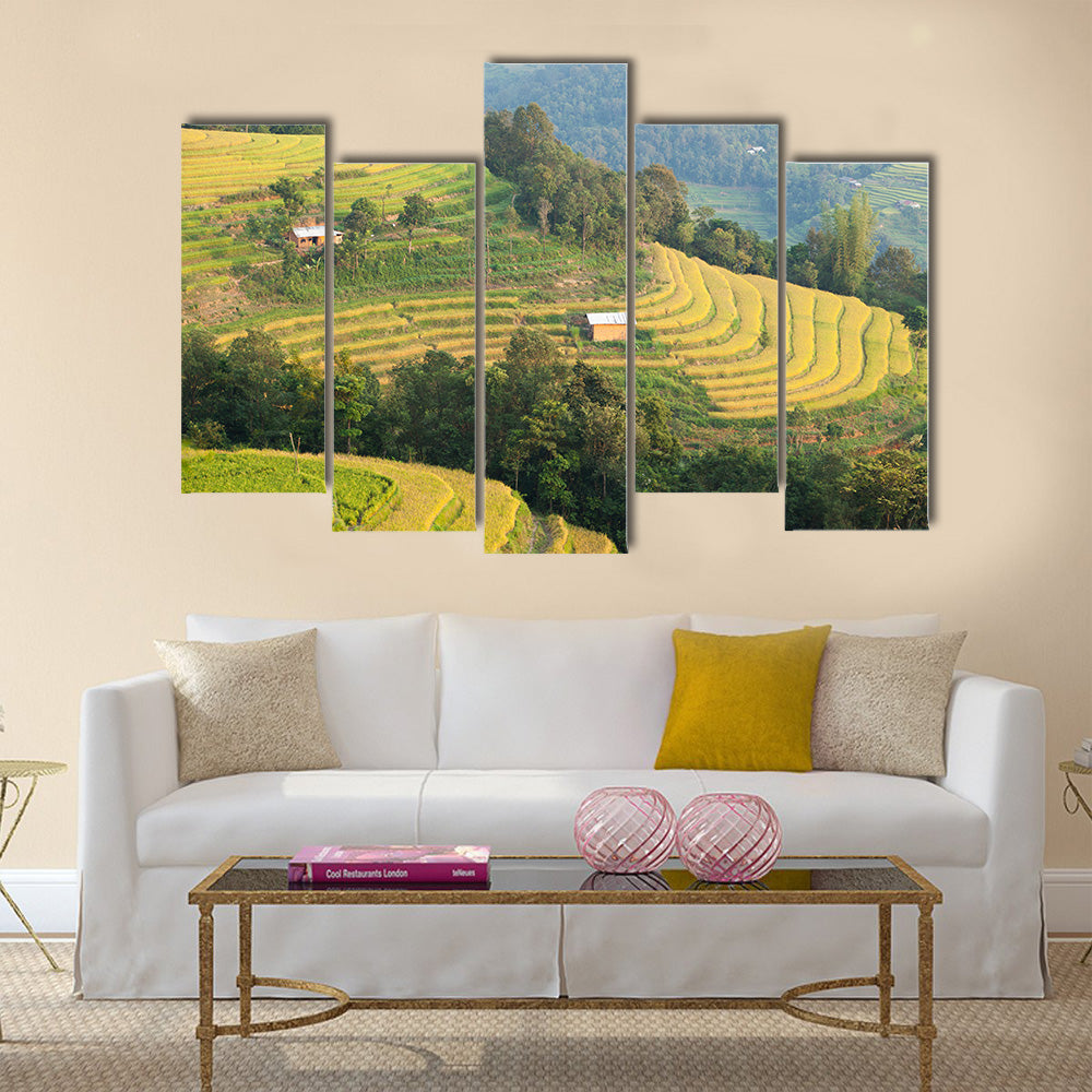 landscape in a rural area  of harvest under the yellow sunlight of autumn Multi panel canvas wall art