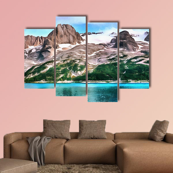 The works in the style of watercolor painting, Green meadow multi panel canvas wall art