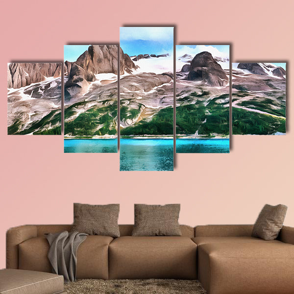 The works in the style of watercolor painting, Green meadow multi panel canvas wall art