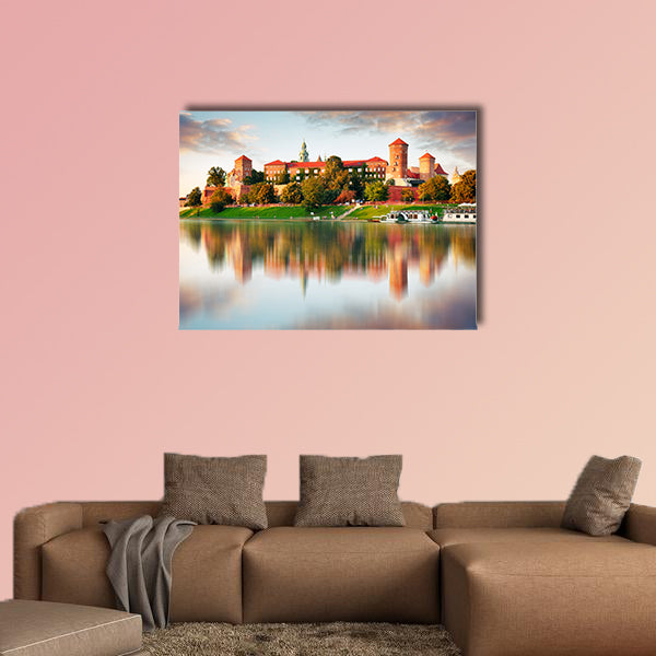Wawel hill with castle in pink light of sunset multi panel canvas wall art