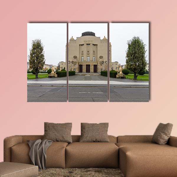 The Art-Nouveau facade of the State Theater multi panel canvas wall art