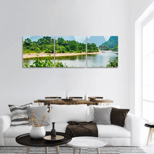 River and karst mountains scenery in summer panoramic canvas wall art