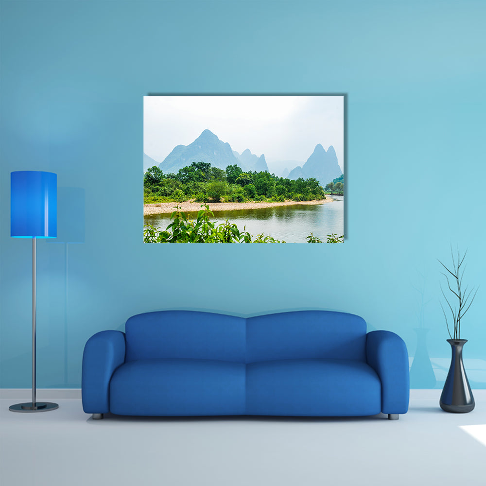 The river and karsts Mountains background scenery in summer multi panel canvas wall art