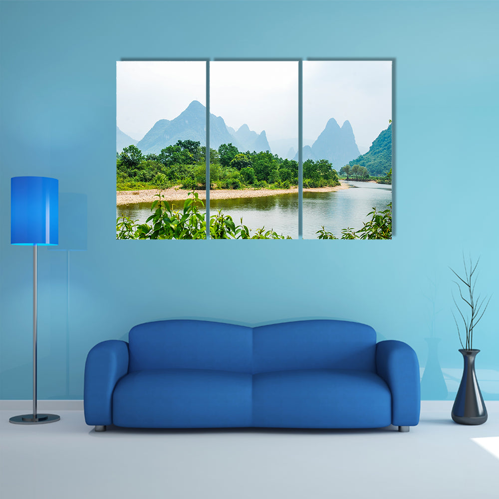 The river and karsts Mountains background scenery in summer multi panel canvas wall art