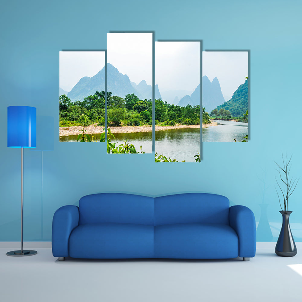 The river and karsts Mountains background scenery in summer multi panel canvas wall art