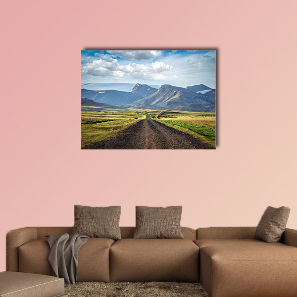 Typical Iceland landscape with road and mountains multi panel canvas wall art
