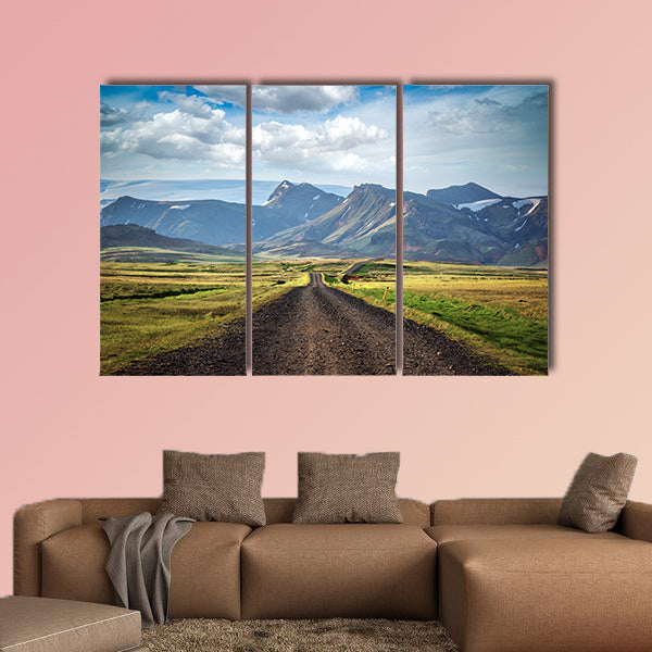Typical Iceland landscape with road and mountains multi panel canvas wall art