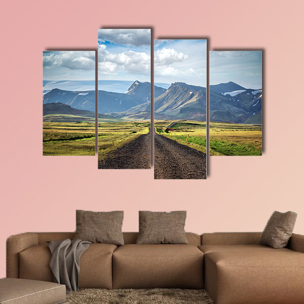 Typical Iceland landscape with road and mountains multi panel canvas wall art