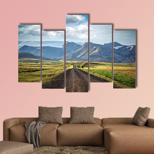 Typical Iceland landscape with road and mountains multi panel canvas wall art