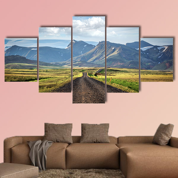 Typical Iceland landscape with road and mountains multi panel canvas wall art
