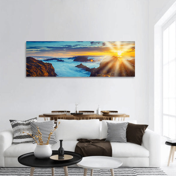 Sunset over the mountains, Madeira Island, Portugal panoramic canvas wall art