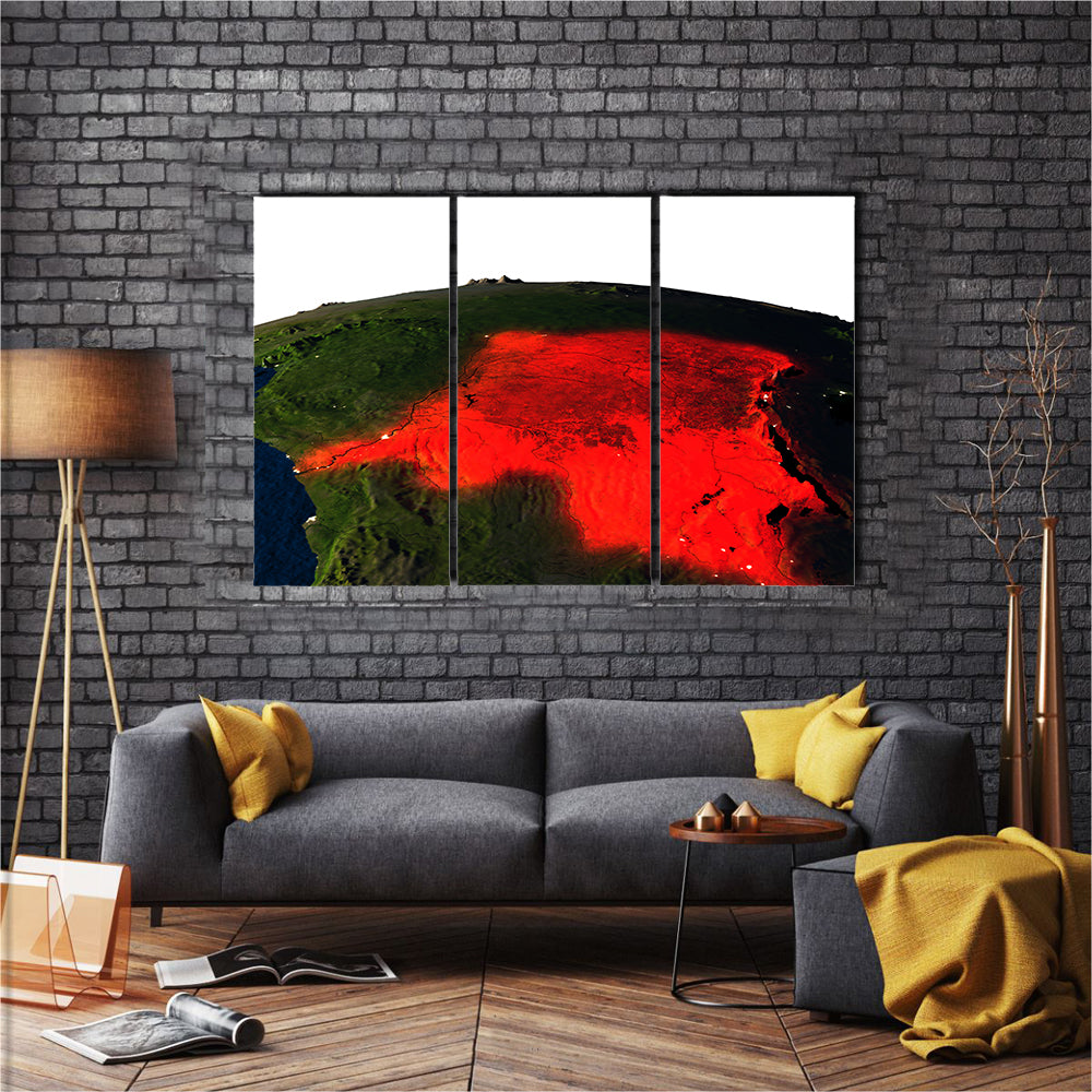 3D Imagery Of Democratic Republic Of Congo At Night From The Outer Space Multi Panel Canvas Wall Art