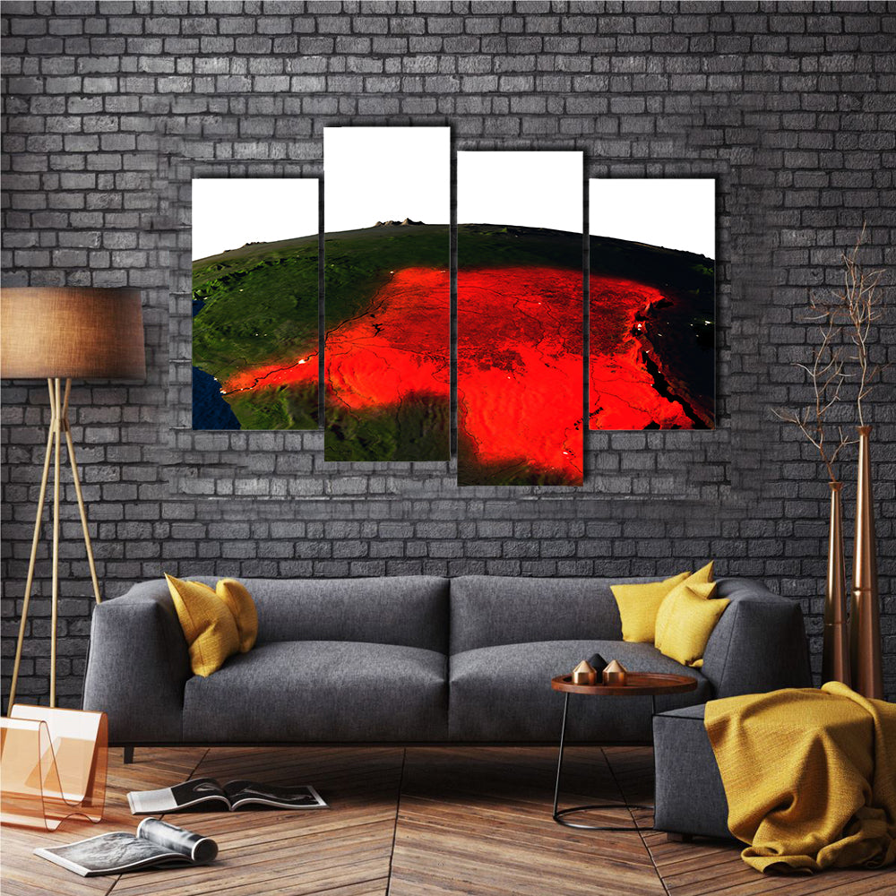 3D Imagery Of Democratic Republic Of Congo At Night From The Outer Space Multi Panel Canvas Wall Art