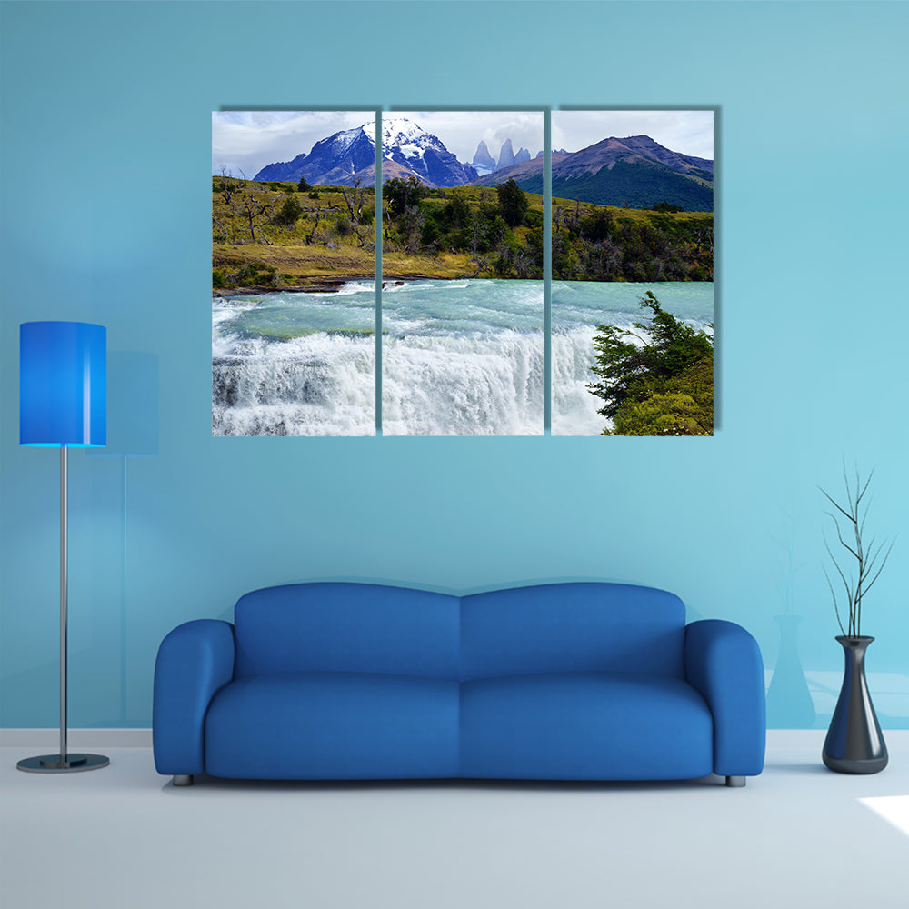Torres del Paine" National Park, River Paine Waterfall, Chile multi panel canvas wall art