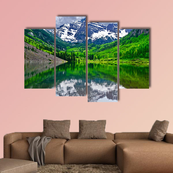 Mountain peak reflection in calm lake. Maroon Bells near wall art