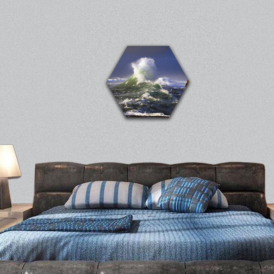 Stormy oceans waves hexagonal canvas wall art