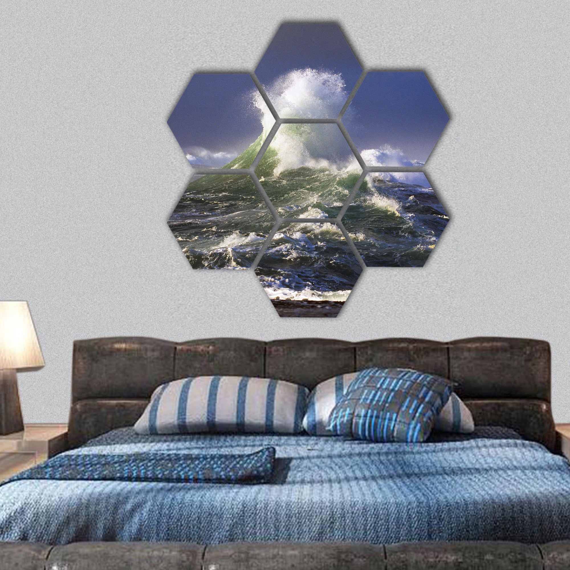 Stormy oceans waves hexagonal canvas wall art