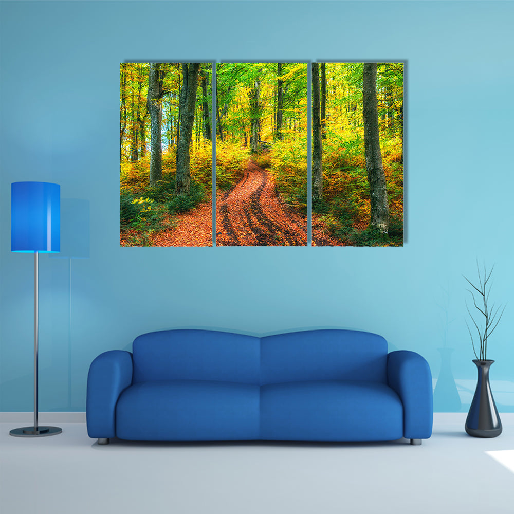 The Work In The Style Of Watercolor Painting,  Autumn Alley Multi Panel Canvas Wall Art