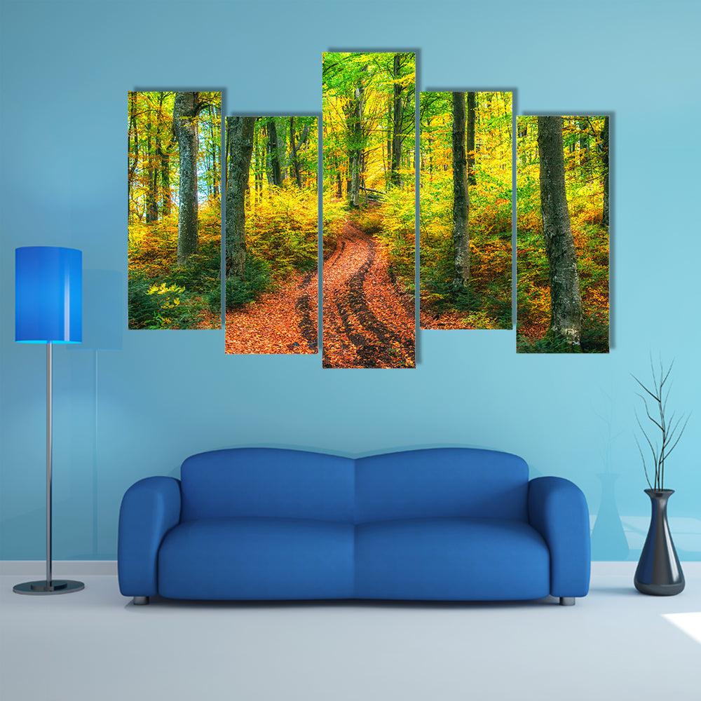 The Work In The Style Of Watercolor Painting,  Autumn Alley Multi Panel Canvas Wall Art