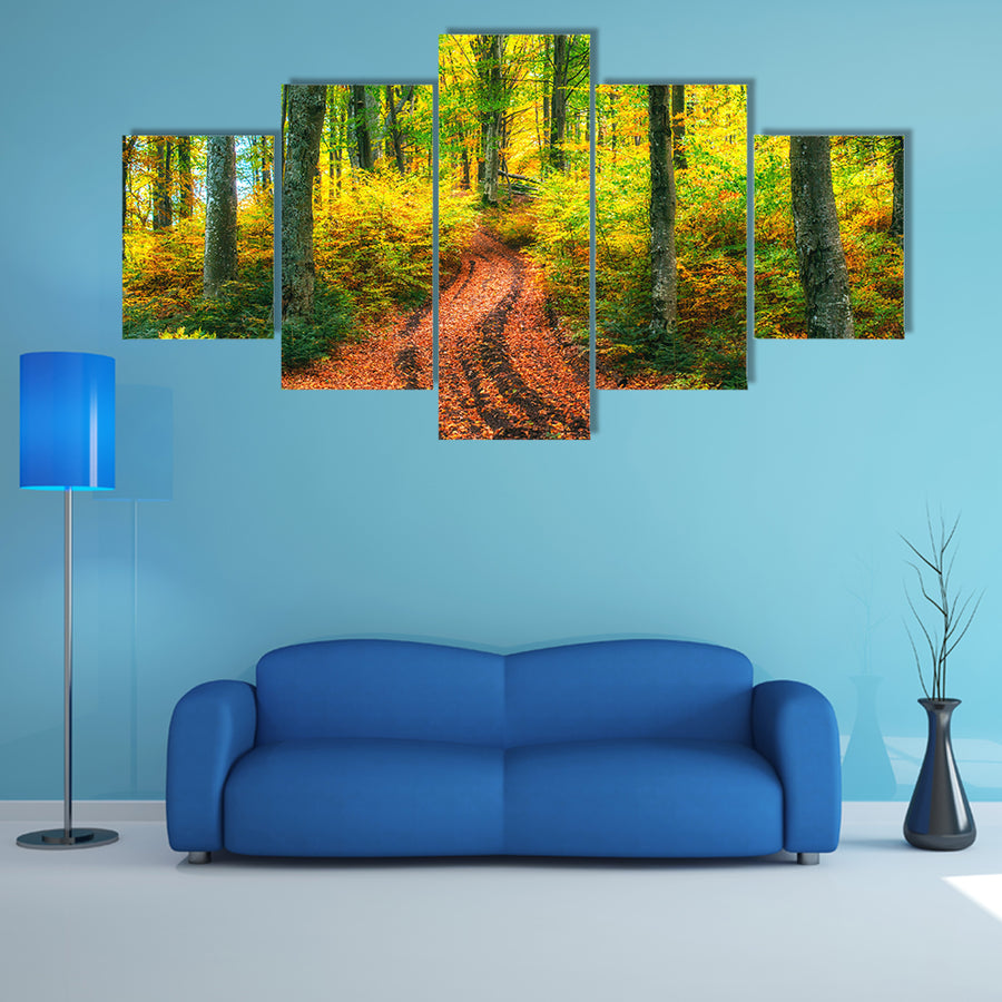 The Work In The Style Of Watercolor Painting,  Autumn Alley Multi Panel Canvas Wall Art