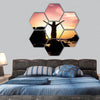 Woman silhouette relaxing at the sunset hexagonal canvas wall art