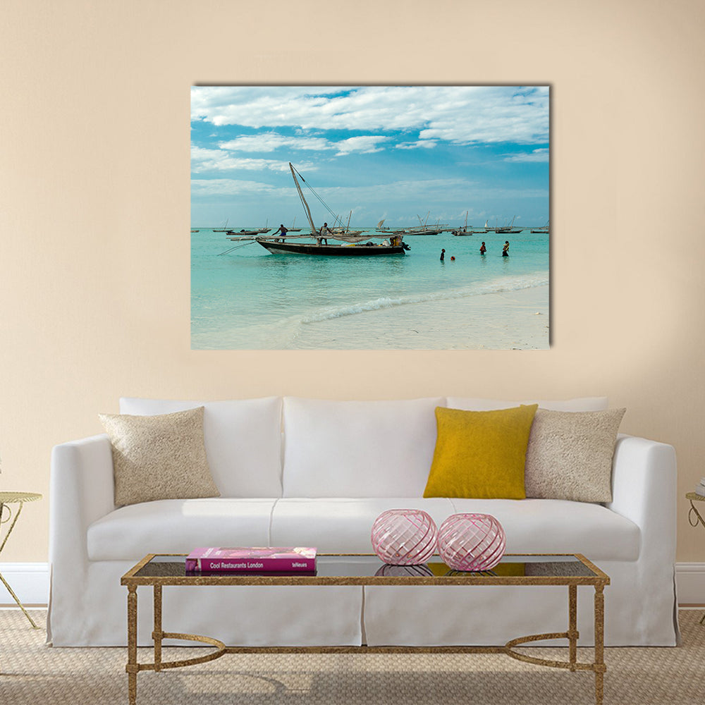 Beautiful seascape with fishing boats near African coast Multi Panel Canvas Wall Art