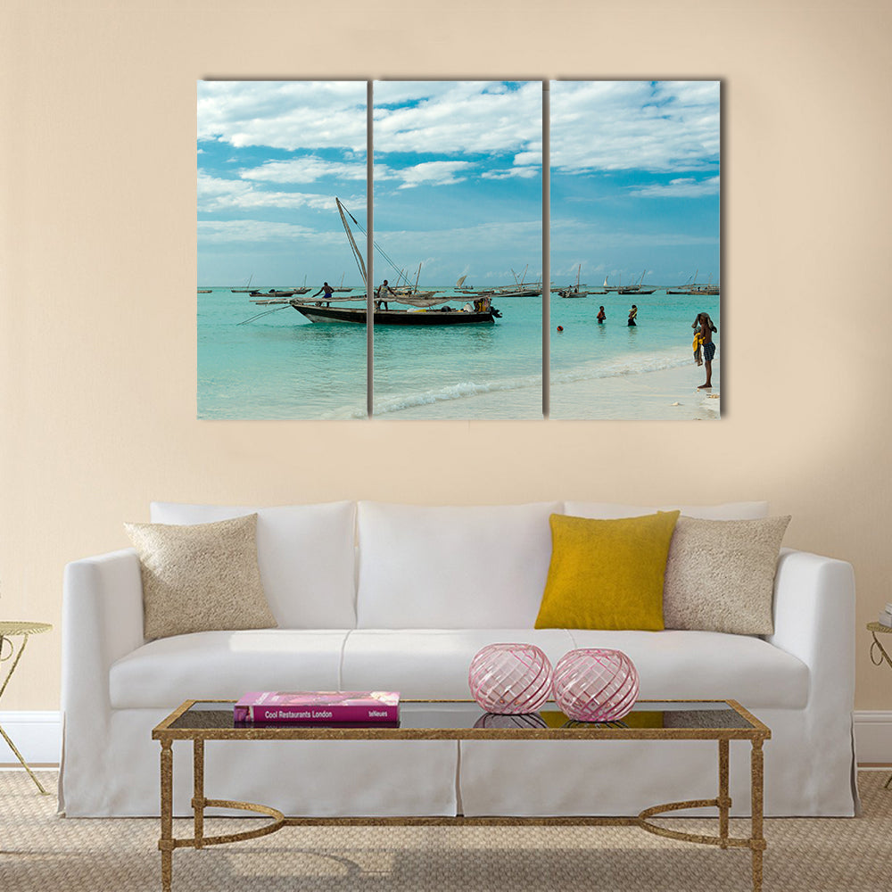 Beautiful seascape with fishing boats near African coast Multi Panel Canvas Wall Art