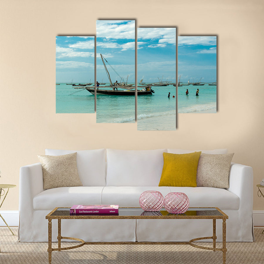 Beautiful seascape with fishing boats near African coast Multi Panel Canvas Wall Art