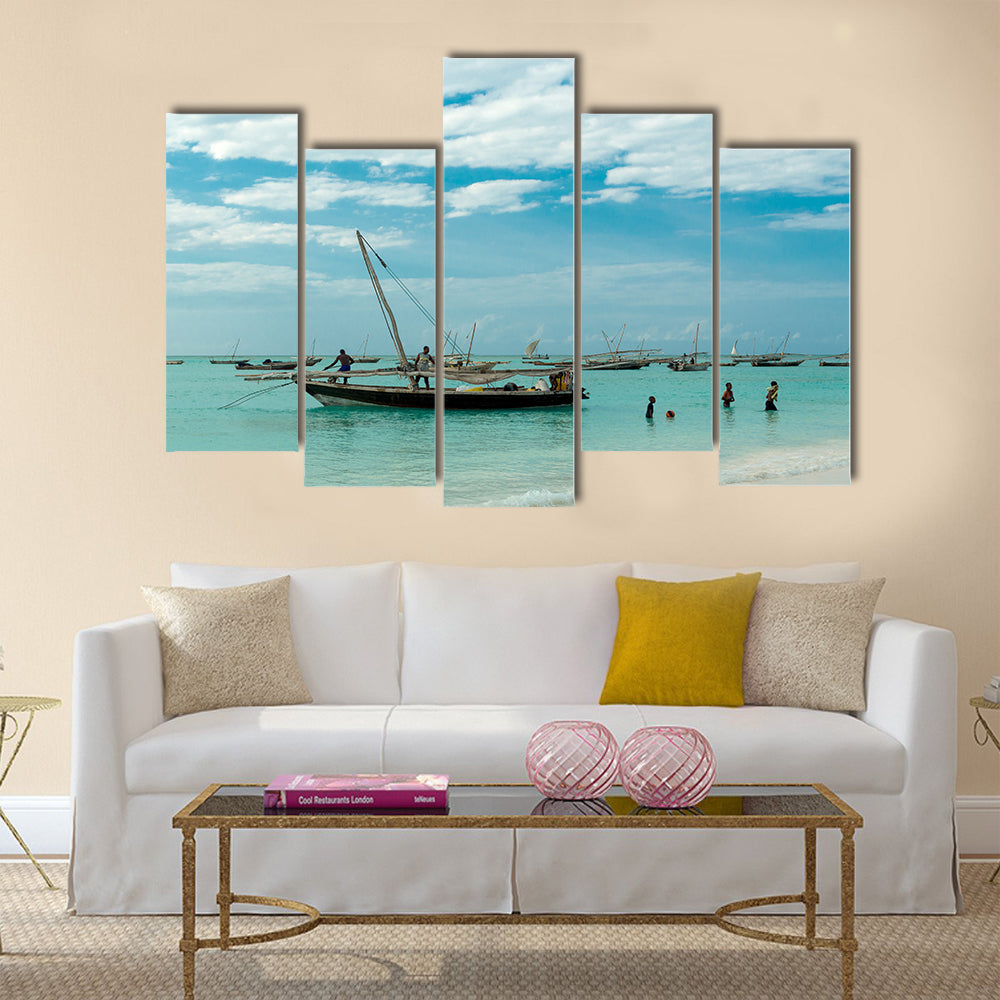 Beautiful seascape with fishing boats near African coast Multi Panel Canvas Wall Art