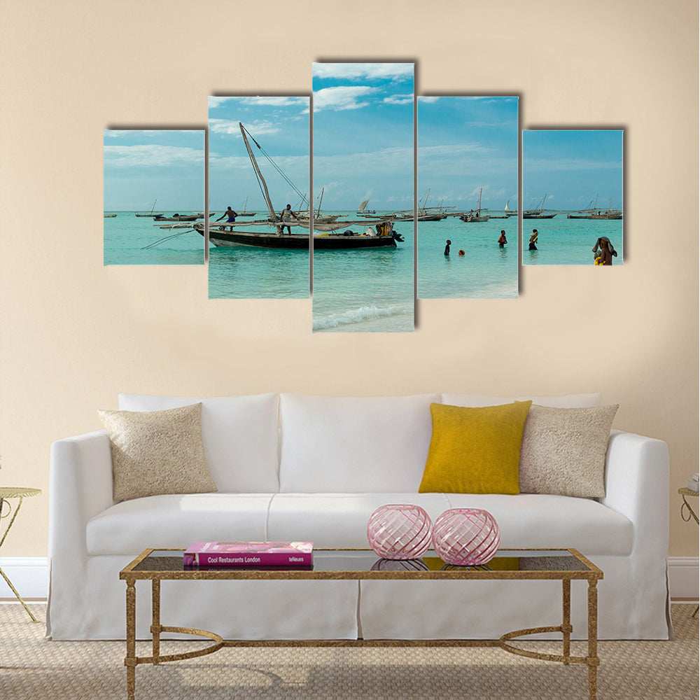 Beautiful seascape with fishing boats near African coast Multi Panel Canvas Wall Art
