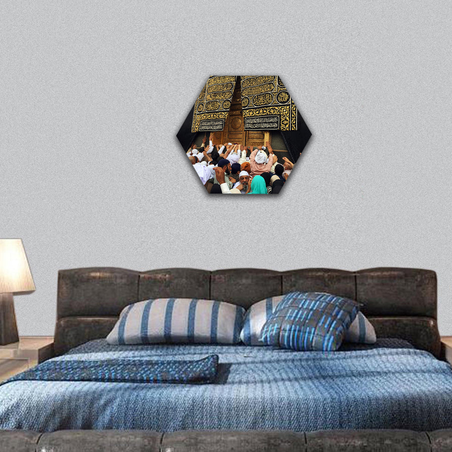 view of Kaaba at Masjidil Haram in Makkah, hexagonal canvas wall art